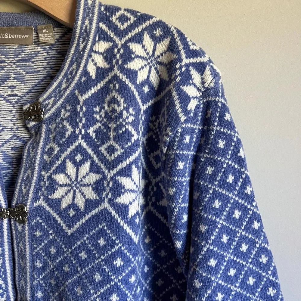 Croft & Barrow Wool Blue and Cream Winter Cardigan Size XL - Picture 2 of 5